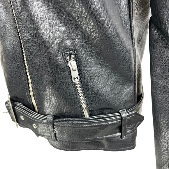 Old Navy Faux Leather Belted Biker Jacket Women Small Tall Black Edgy Retro NEW! - Picture 12 of 16